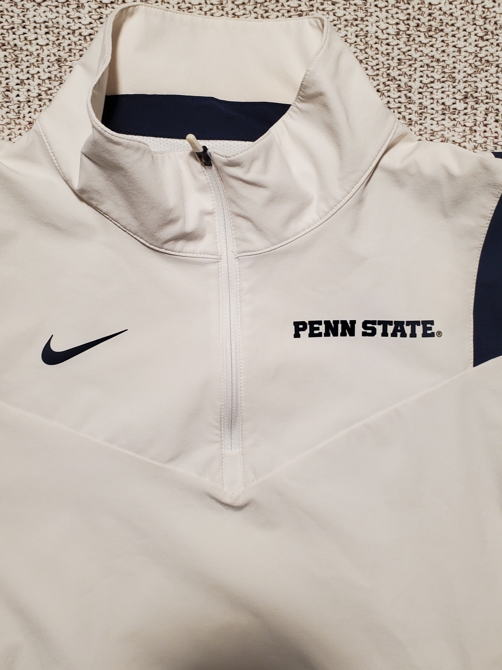 Nike White and Navy Penn State Half-Zip Pullover